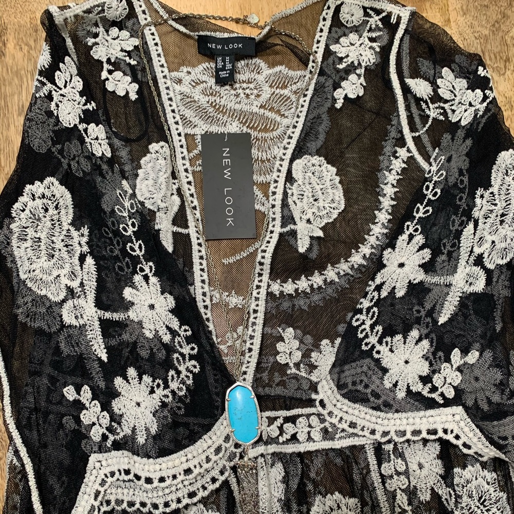 Black and white lace kimono